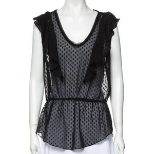REBECCA TAYLOR Black Swiss Dot Ruffle Blouse M 8